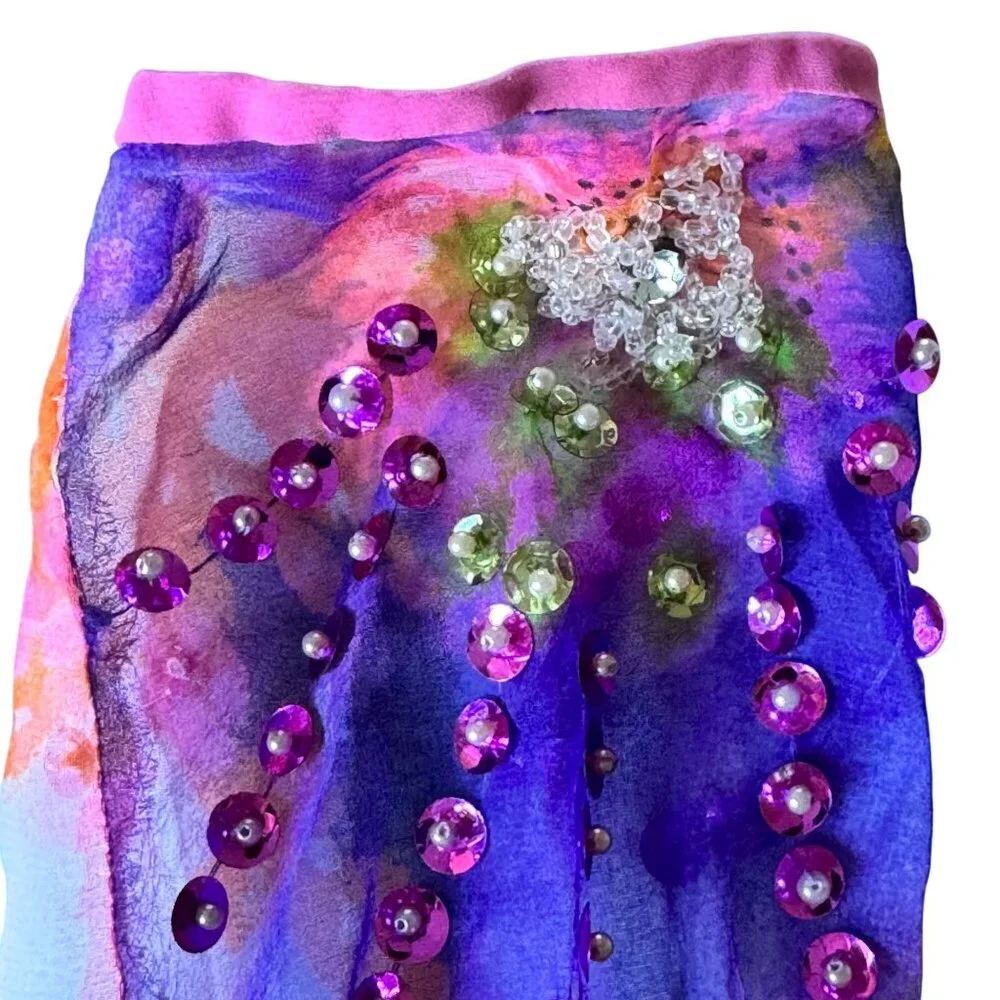 Miss Elliette California Hand-Beaded Floral Crop Blouse Sheer Sleeves Vtg 60s - Picture 16 of 16